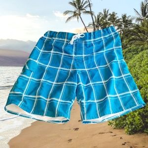 OP SUNWEAR Blue and White Plaid Eboard Swim Trunks